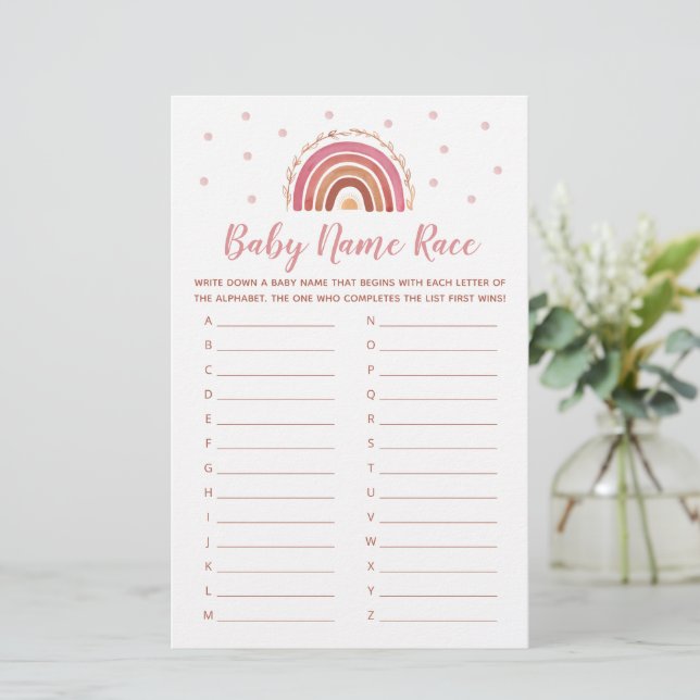 Baby Namn Lopp Spelet Boho Regnbåge Baby Shower (Stående Fram)