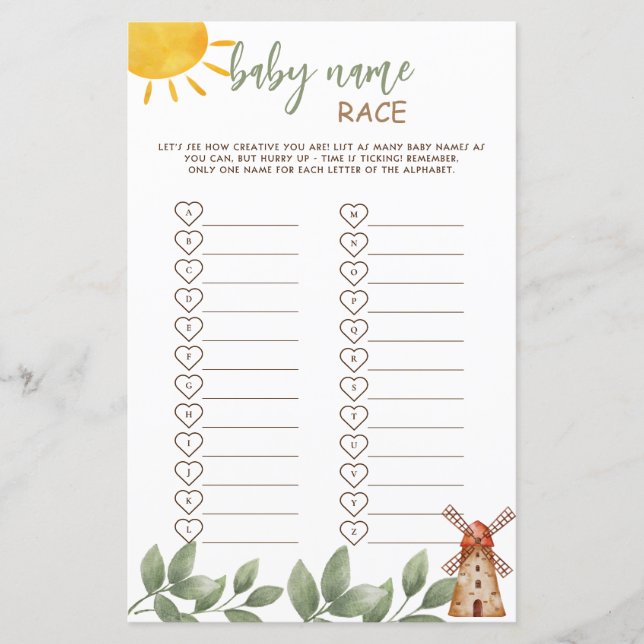 Baby Namn Lopp Spelet Gårds Djur Baby Shower (Framsida)