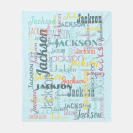 Baby Namn Mönster Typography Neutralt Blue Fleecefilt