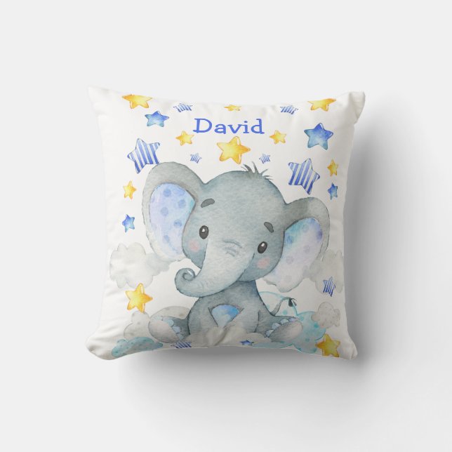 Baby Namn Personlig Elephant Cute Nursery Kudde (Framsida)