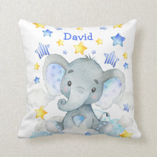 Baby Namn Personlig Elephant Cute Nursery Kudde
