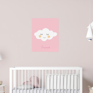 Baby Namn Sömnig Kawaii Cloud Pastel Rosa Poster