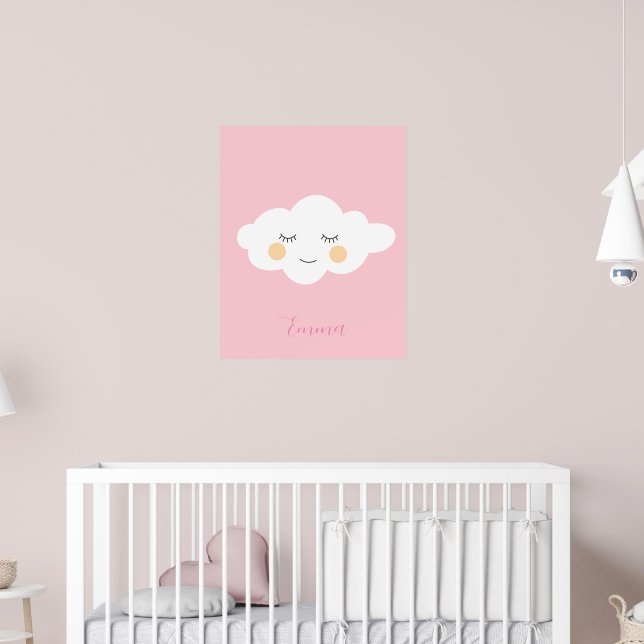 Baby Namn Sömnig Kawaii Cloud Pastel Rosa Poster (Barnkammare 2)
