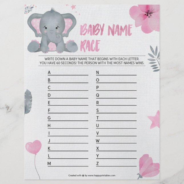 Baby Namn Tävling [Baby Elephant [Rosa] Brevhuvud (Framsida)