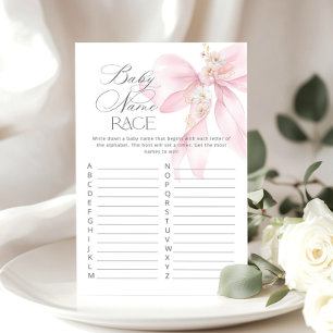 Baby namn tävling Rosa Bow Blommigt babyduschspel