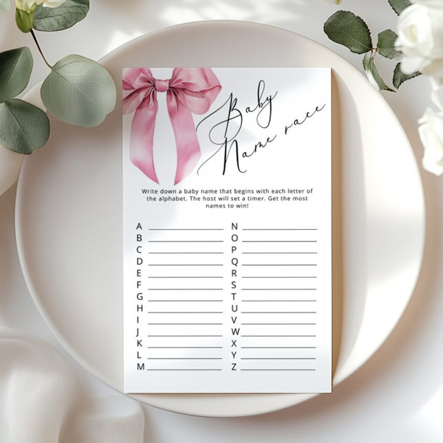 Baby namn tävling Rosa Bow elegant babyduschspel f (Skapare uppladdad)