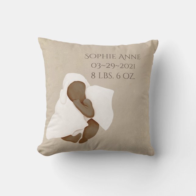 Baby Namn Watercolor Keepsaké Birth Stats Kudde (Framsida)