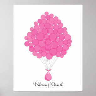 Baby Namnteckning ballonger - Rosa Poster