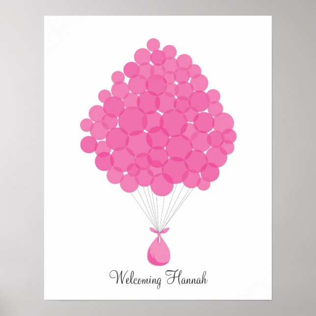 Baby Namnteckning ballonger - Rosa Poster (Framsidan)