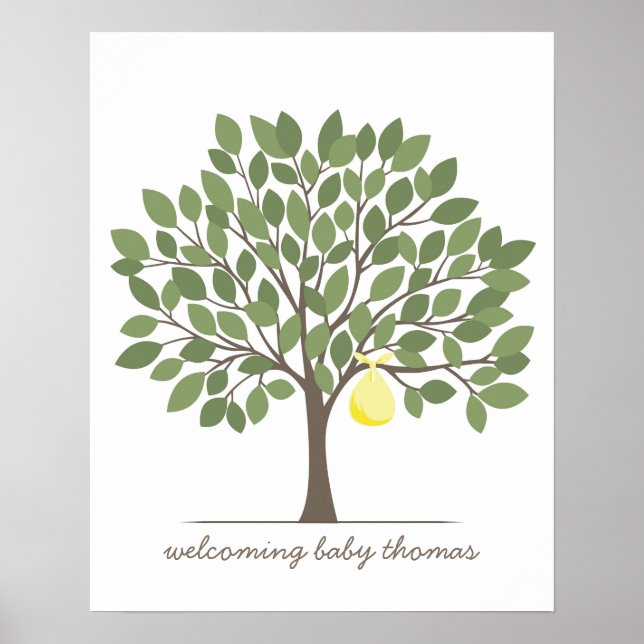 Baby Namnteckning Träd - stor - Gult Poster (Framsidan)