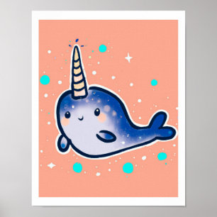 Baby Narwhal Konsttryck För Barn & Barnkammare Poster