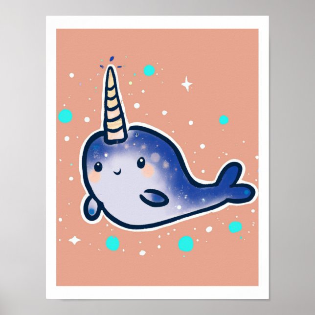 Baby Narwhal Konsttryck För Barn & Barnkammare Poster (Framsidan)