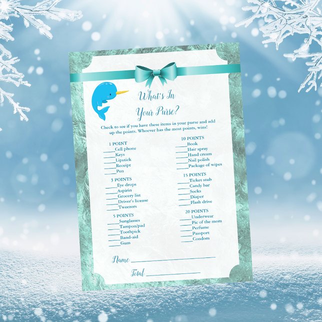 Baby Narwhal What's in your Purse Baby Shower Game Inbjudningar (Skapare uppladdad)