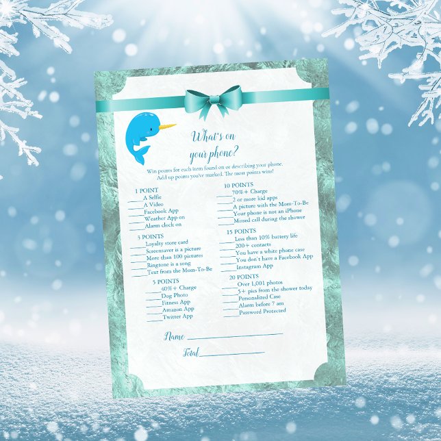 Baby Narwhal What's on Your Mobil Baby Shower Game Inbjudningar (Skapare uppladdad)