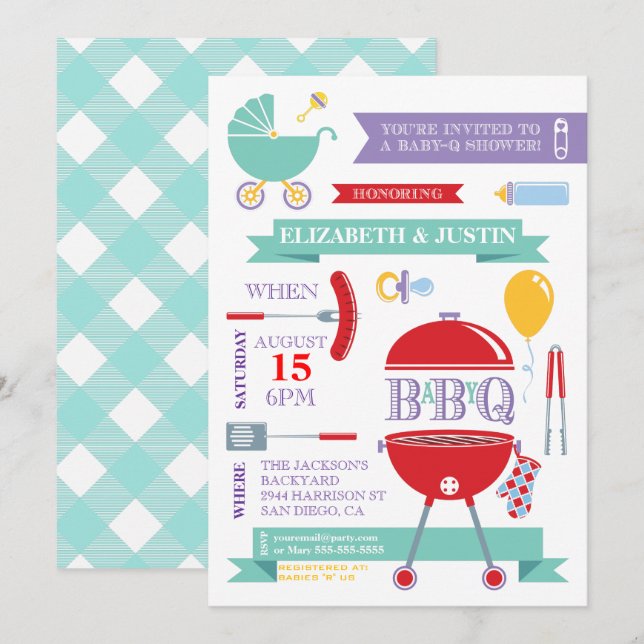 Baby Neutral - Modern BBQ-bjudning Inbjudningar (Fram/baksida)