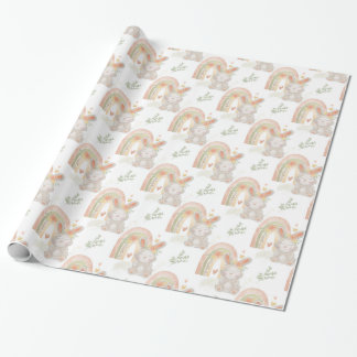 Baby Neutralt Bunny Wrapping Papper Presentpapper