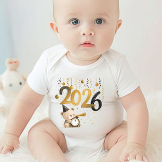 Baby New Year 2026 Bodysuit Cute Teddy Bear Design T Shirt