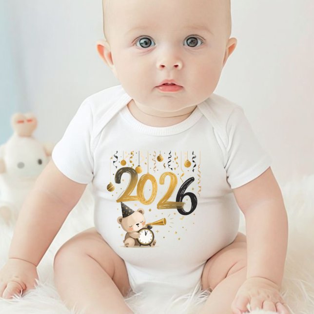 Baby New Year 2026 Bodysuit Cute Teddy Bear Design T Shirt (Skapare uppladdad)