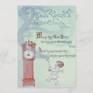 Baby New Year Cherub Angel Grandfather Clock Inbjudningar