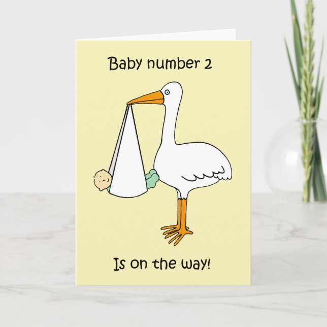 Baby nummer 2 är på väg mot Tecknad Stork Kort (Framsida)