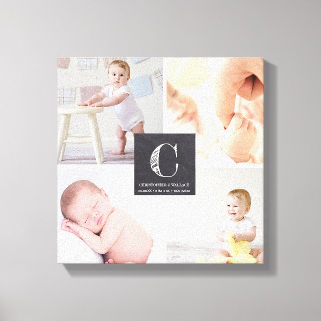 Baby Nursery Photo Collage | Kalkboard Etch Canvastryck (Framsida)