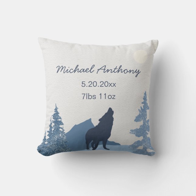 Baby Nursery Pillow Birth Stats Varg Mountain Kudde (Framsida)
