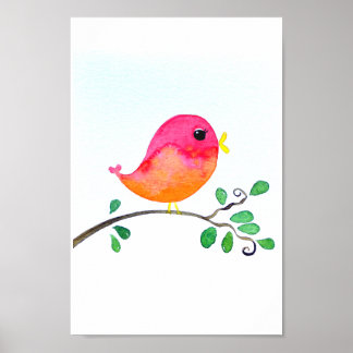 Baby Nursery wallart_ Watercolor Rosa Bird Poster