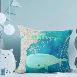 Baby Nursery Whale Gnistra Blue Nautical Personal Kudde