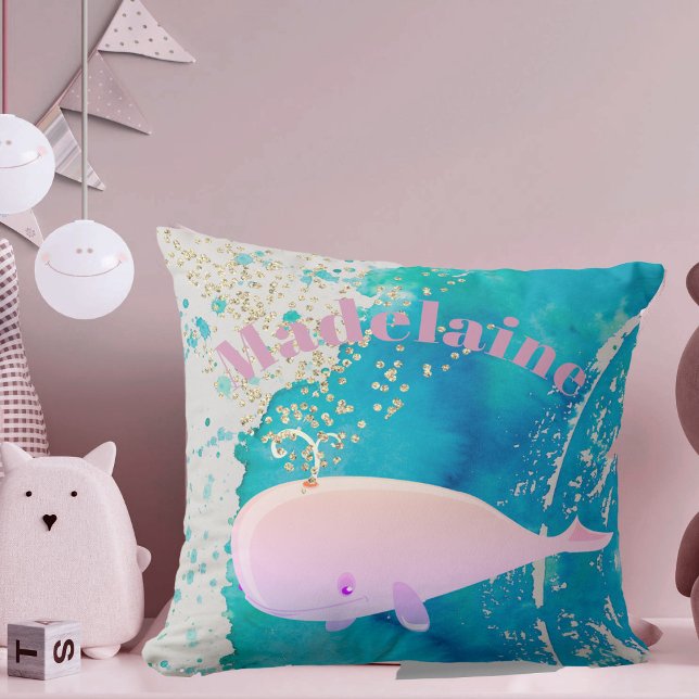 Baby Nursery Whale Gnistra Blue Rosa Personal Kudde (Skapare uppladdad)