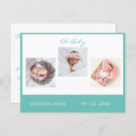 Baby Nyfödd Foto Grön Könsneutral Söt Födelse Meddelande Vykort