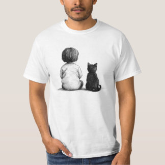baby och en katt sitta tillsammans t shirt