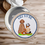 Baby och Hund Baseball Baby Shower Gigi ska vara Knapp<br><div class="desc">Brun och Blå personlig-pojkens gigi att bli knapp med en pojke sitta bredvid en hund med ett basebolltema.</div>