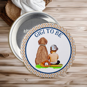 Baby och Hund Baseball Baby Shower Gigi ska vara Knapp
