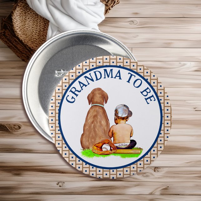 Baby och Hund Baskeball Baby Shower Grandma to be Knapp (Skapare uppladdad)
