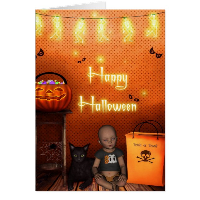 Baby och Kattunge Halloween Hälsningskort (Framsidan)