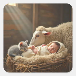 Baby och Kitten i en barn Fyrkantigt Klistermärke
