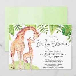 Baby och mamma giraffe safari greenery babydusch inbjudningar