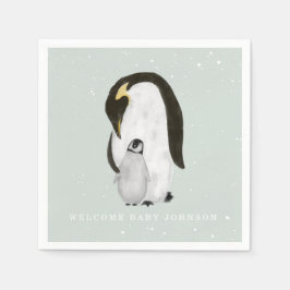 Baby och Mamma Penguin Blue Winter Boy Shower Pappersservett