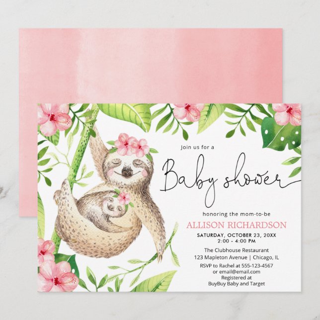 Baby och mamma rosa grönt Flickdusch för barn i  Inbjudningar (Fram/baksida)
