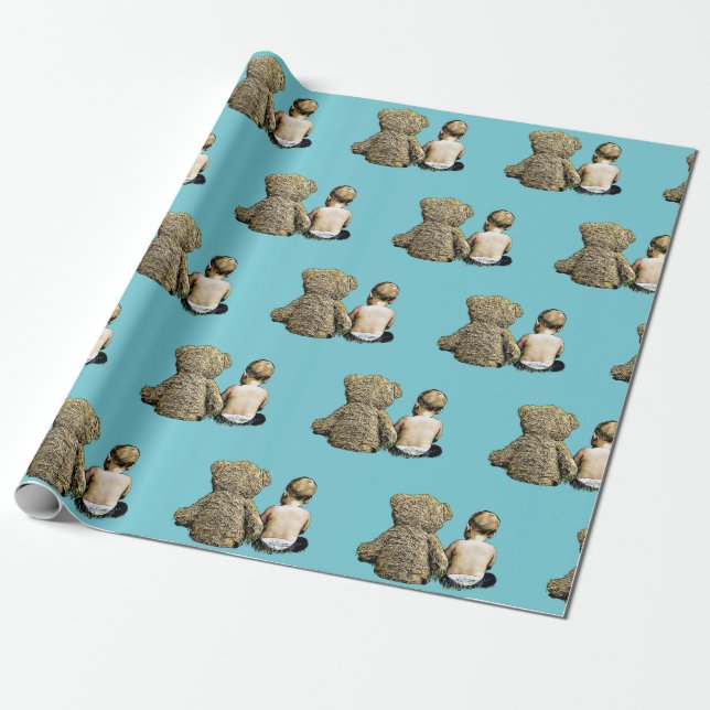 Baby och Nalle Gift Wrap Presentpapper (Utrullad)