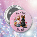 Baby och Puppy Auntie för att vara babyskor Knapp<br><div class="desc">Moster ska vara babyduschknappar. Söta flicka sitta bredvid hennes lilla tyska schepherd i ett plåster med söt vattenfärgblommor. Rosa och blå fjärilar och vilda sötter.</div>