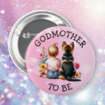 Baby och Puppy Godmor som ska bli babyskor Knapp<br><div class="desc">Godmor ska vara babyduschknappar. Söta flicka sitta bredvid hennes lilla tyska schepherd i ett plåster med söt vattenfärgblommor. Rosa och blå fjärilar och vilda sötter.</div>