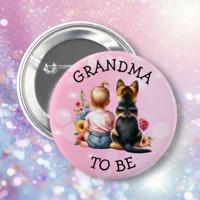 Baby och Puppy Grandma to be Baby Shower Knapp (Skapare uppladdad)