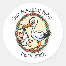 Baby och Stork Design i Vintage Stil Runt Klistermärke