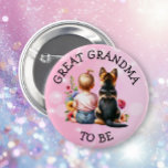 Baby och Underbar marionettmorma som ska vara baby Knapp<br><div class="desc">Underbar mormor som ska vara babyduschknappar. Söta flicka sitta bredvid hennes lilla tyska schepherd i ett plåster med söt vattenfärgblommor. Rosa och blå fjärilar och vilda sötter.</div>