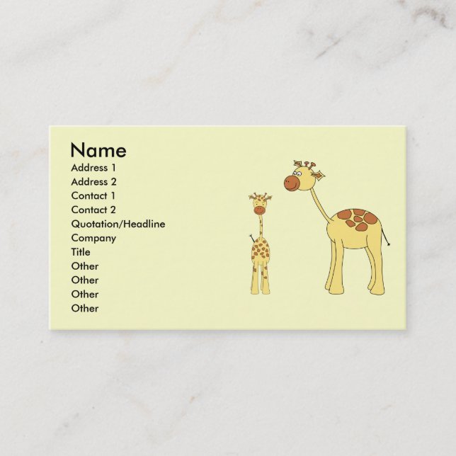Baby- och vuxenGiraffe. Visitkort (Framsida)
