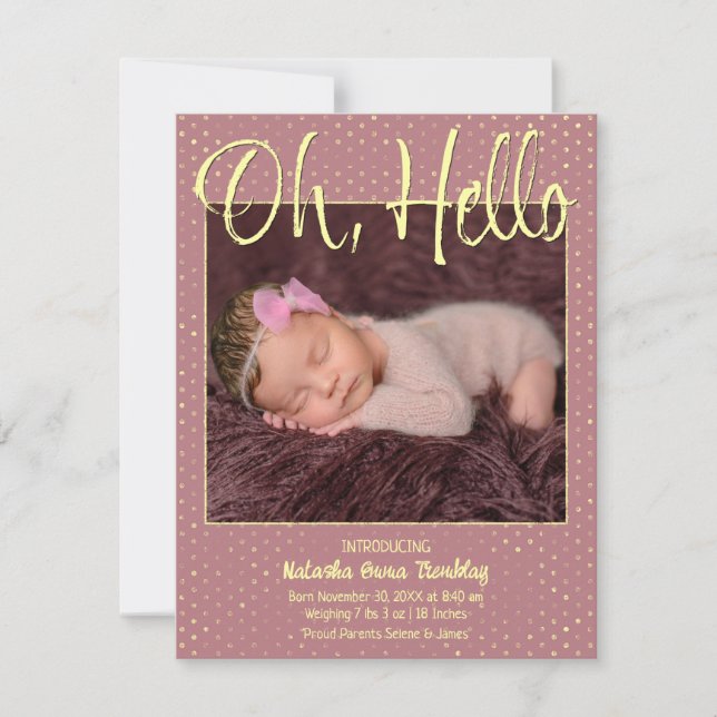 Baby Oh, Hello Flat Announcement Card Meddelande (Framsida)