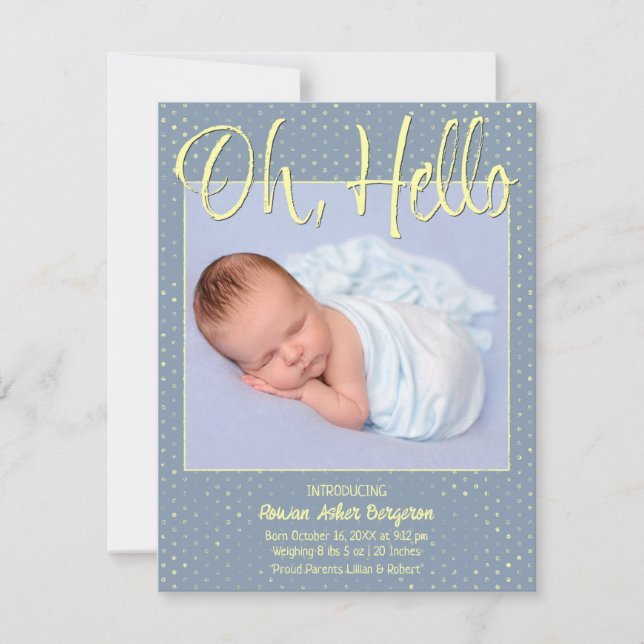 Baby Oh, Hello Flat Announcement Card Meddelande (Framsida)