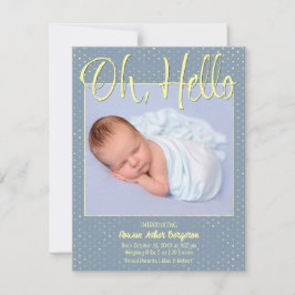 Baby Oj, Hello Platt Announcingkort Meddelande