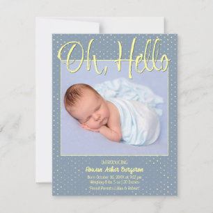 Baby Oj, Hello Platt Announcingkort Meddelande